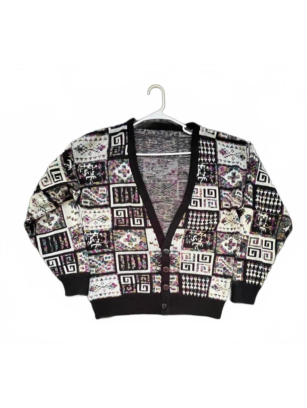 VTG Grandpa Cardigan Sweater with‎ Aztec Pattern - OS
